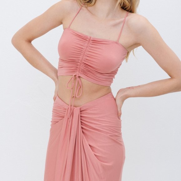 New 2 Piece set - Boho Dusty Peach Cinch Crop Top and Skirt set - Picture 8 of 8